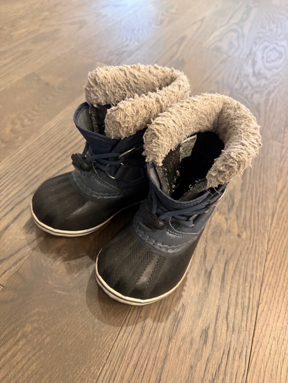 Sorel Kids Navy Blue and Gray Fleece-Trim Winter Bootstrap
